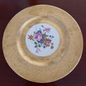 Vintage Pickard Heavy Gold Border Floral Dinner Plate Mid Century Style 2023